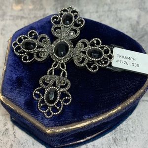 Premier Designs Triumph Brooch/Pendant. Cross Brooch/Pendant Silver and Black